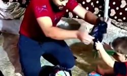 Ailesine yiyecek getiren Gazzeli babanın sevinci