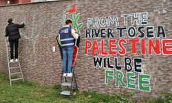 Samsun'da üniversite öğrencilerinden Filistin'e grafitili destek