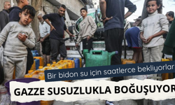 Gazzeli çocuklar bir bidon su için saatlerce sıra bekliyor!
