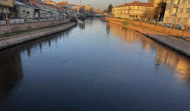Porsuk Çayı'nın yüzeyi buz tuttu