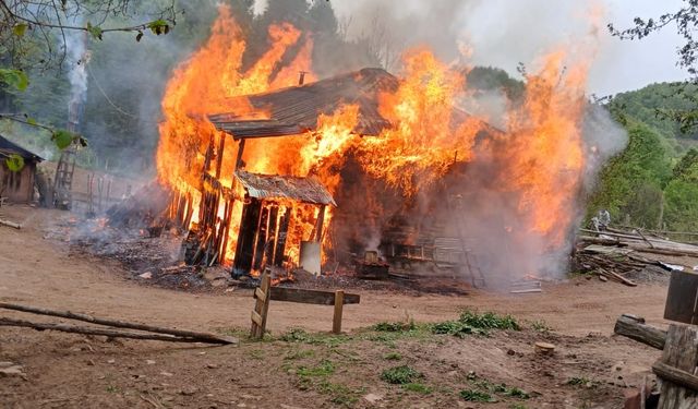 Samsun'da 2 katlı ahşap ev yandı
