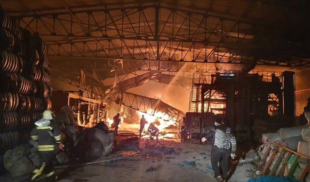 Manisa'da halı fabrikasında yangın