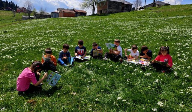Trabzon'da yayla çiçekleri arasında kitap okuma etkinliği