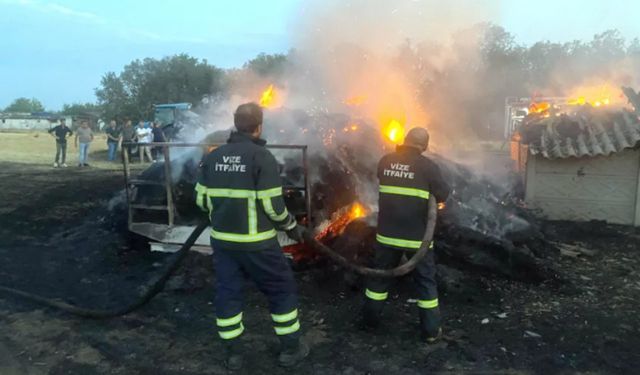 Kırklareli'nde çıkan yangında 600 saman balyası yandı