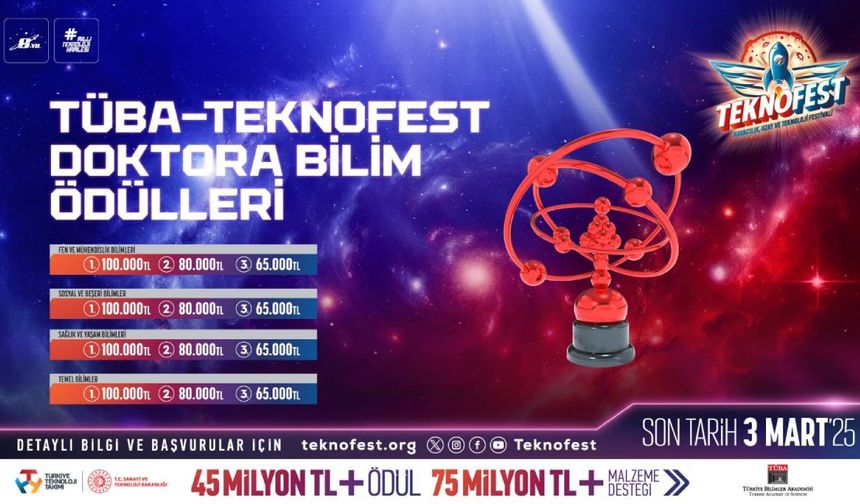TÜBA-TEKNOFEST Doktora Bilim Ödülleri Yarışması için başvurular bugün sona eriyor