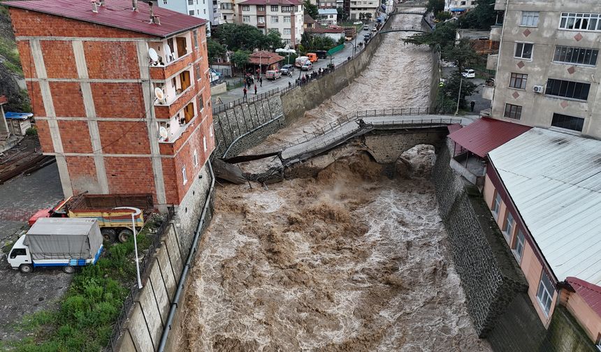 Artvin Borçka'da tarihi kesmetaş köprü yoğun yağış nedeniyle çöktü