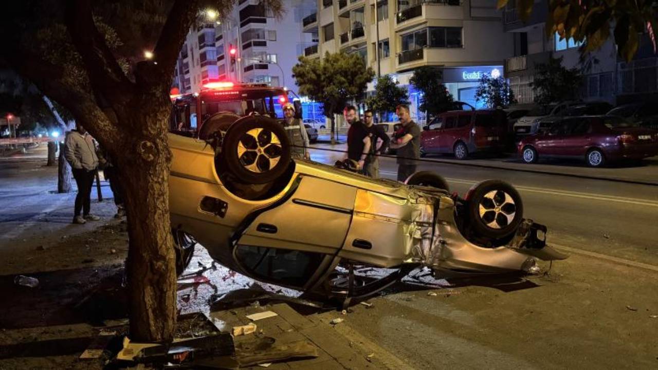 İzmir'de takla atan otomobilin sürücüsü yaralandı