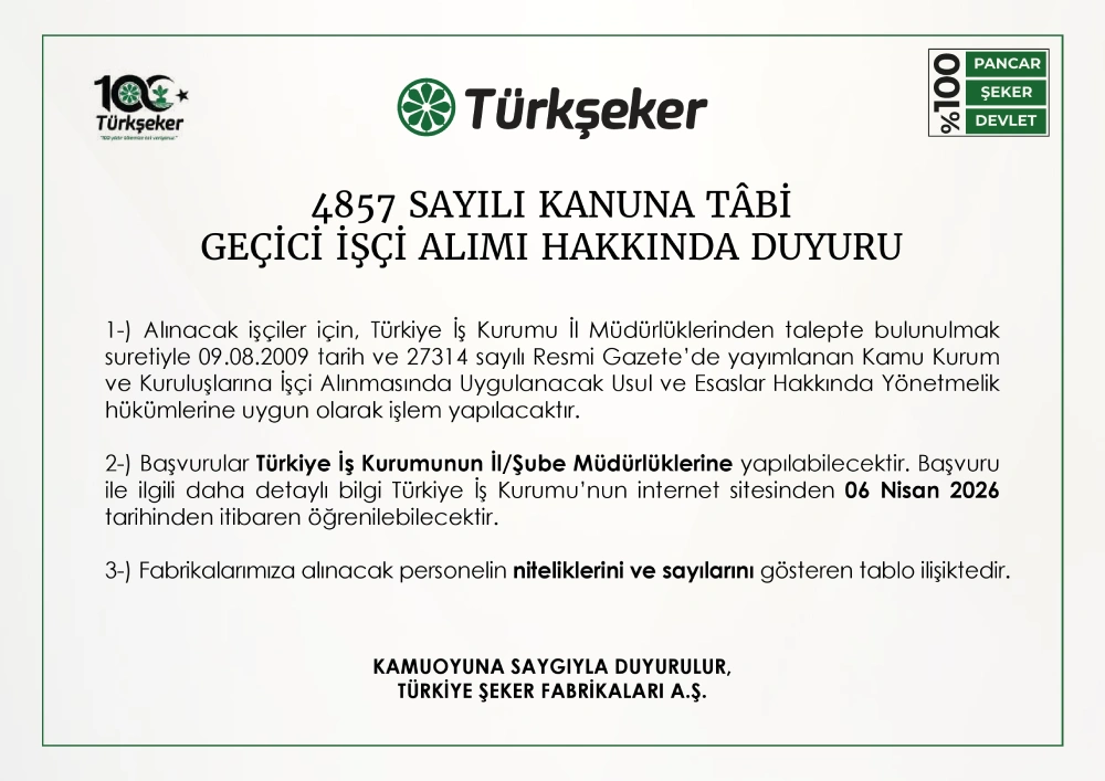 Türk Şeker Işçi Alıyor